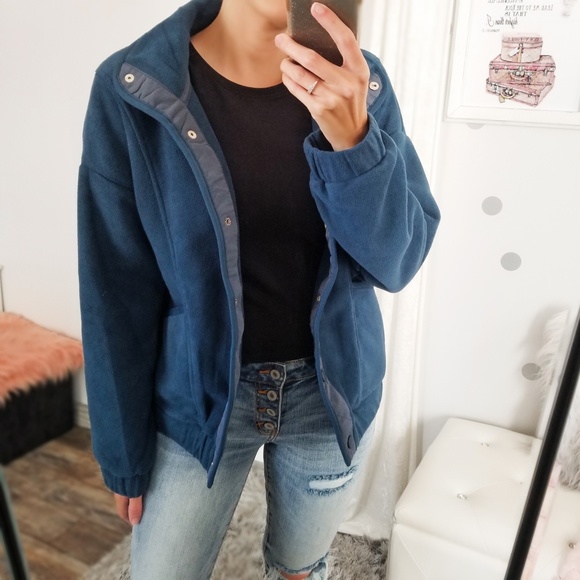 Fall Winter Soft Fleece Button Up Jacket Pockets Bomber Jacket Classy Chic - Picture 4 of 5